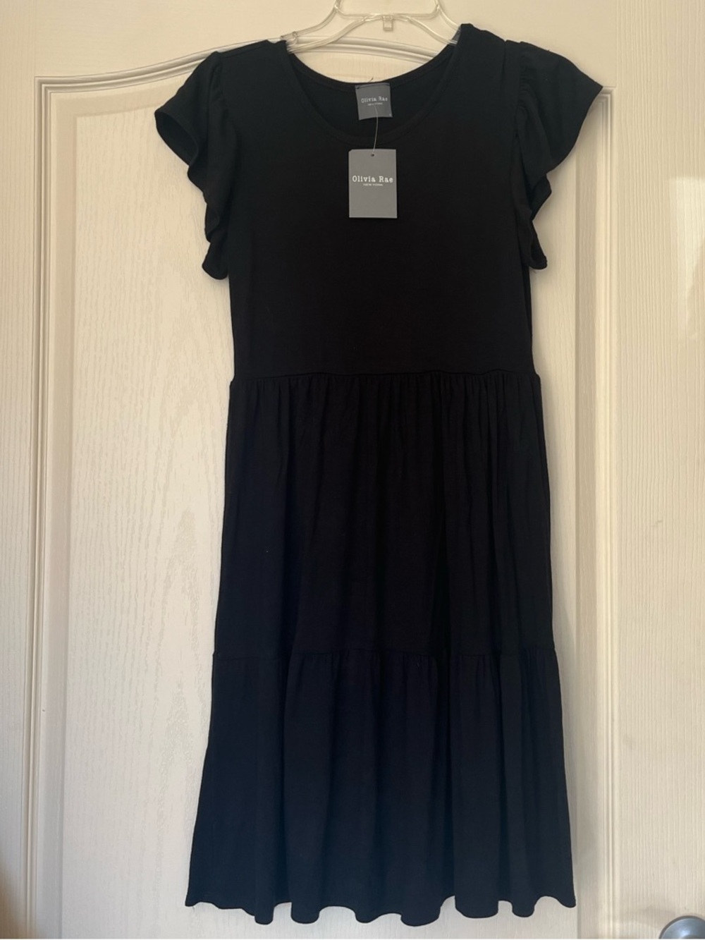 Olivia Rae Black Flutter Sleeve Tiered Dress NWT – Minimalist Coquette Style 🖤